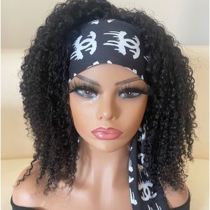 SUPER SOFT KINKY VIRGIN CURLY Headband Wig w/FREE DESIGNER HEADWRAP